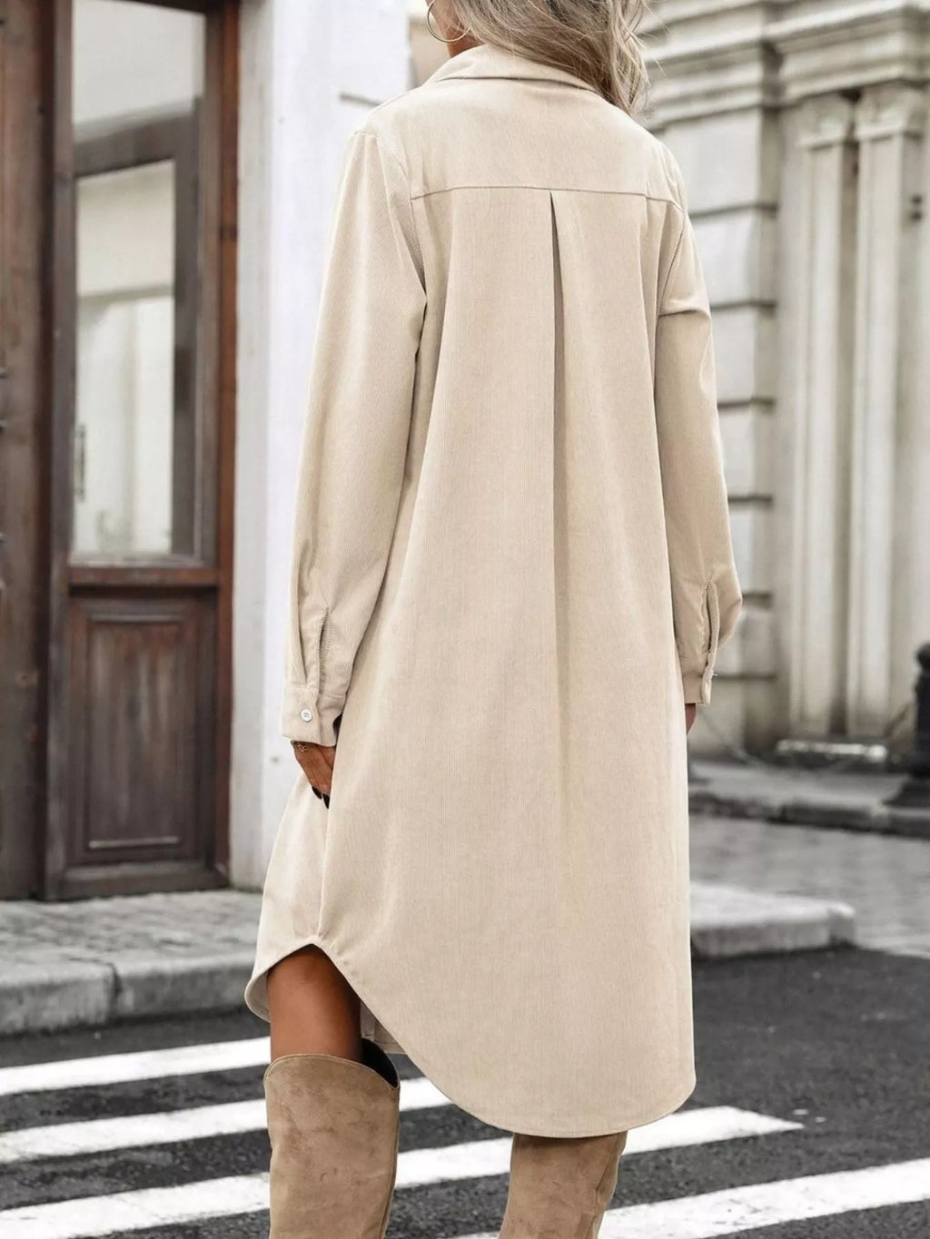 Corduroy Shirt Dress with Button-Down Front