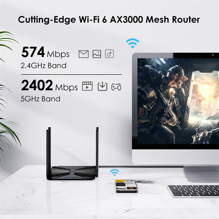 AX3000 Dual-Band Gigabit Mesh Wireless Wi-Fi 6 Router With 5dBi High-Gain Four-Antenna Design