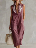 Full Size Striped Sleeveless Collared Neck Shirt Dress Plus Size