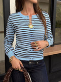 Striped Crew Neck Button-Down Cardigan