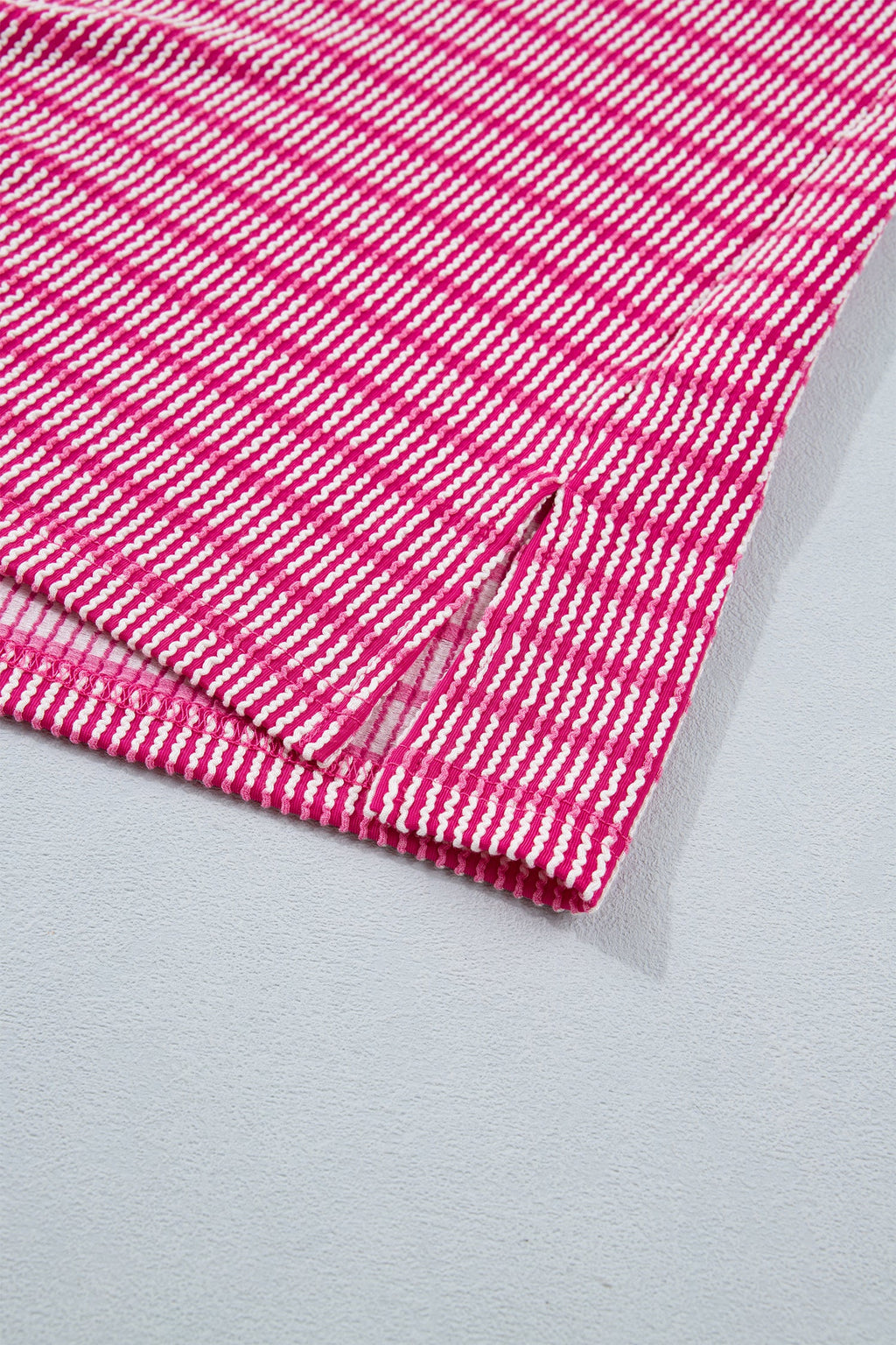 Rose Stripe Raised Rib Loose Tee Drawstring Elastic Waist 2pcs Short Set