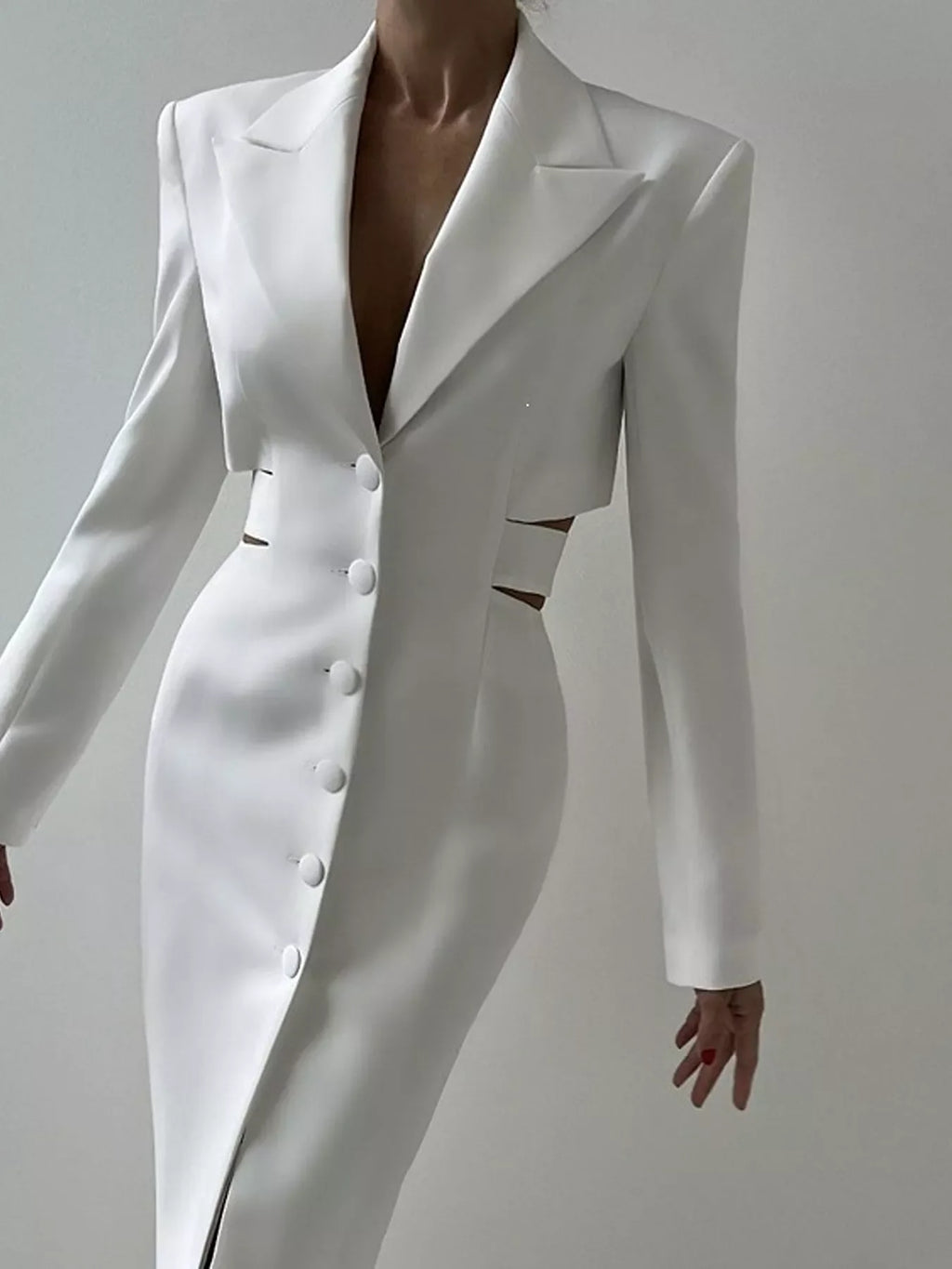 Button-Down Blazer Dress with Cut-out Waist