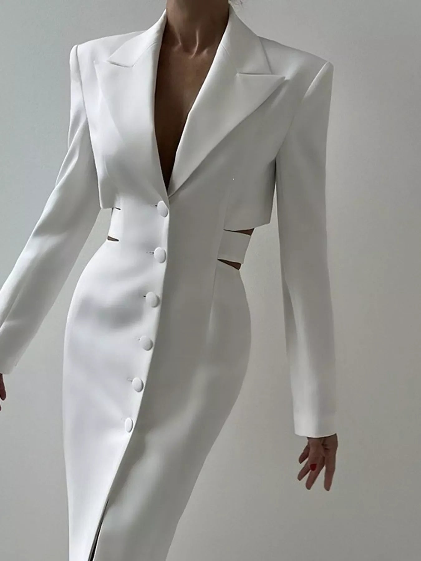 Button-Down Blazer Dress with Cut-out Waist