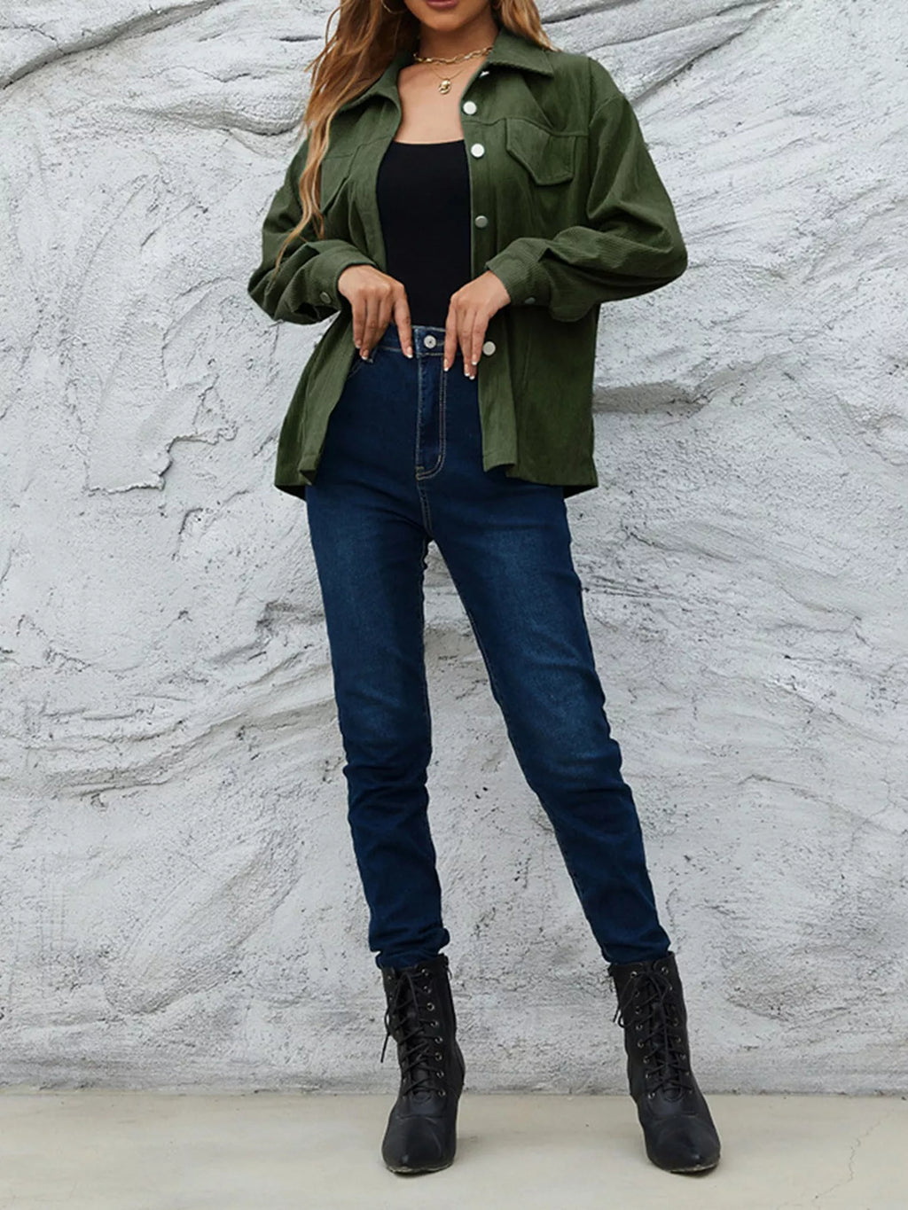 Corduroy Button-Down Shirt with Chest Pockets