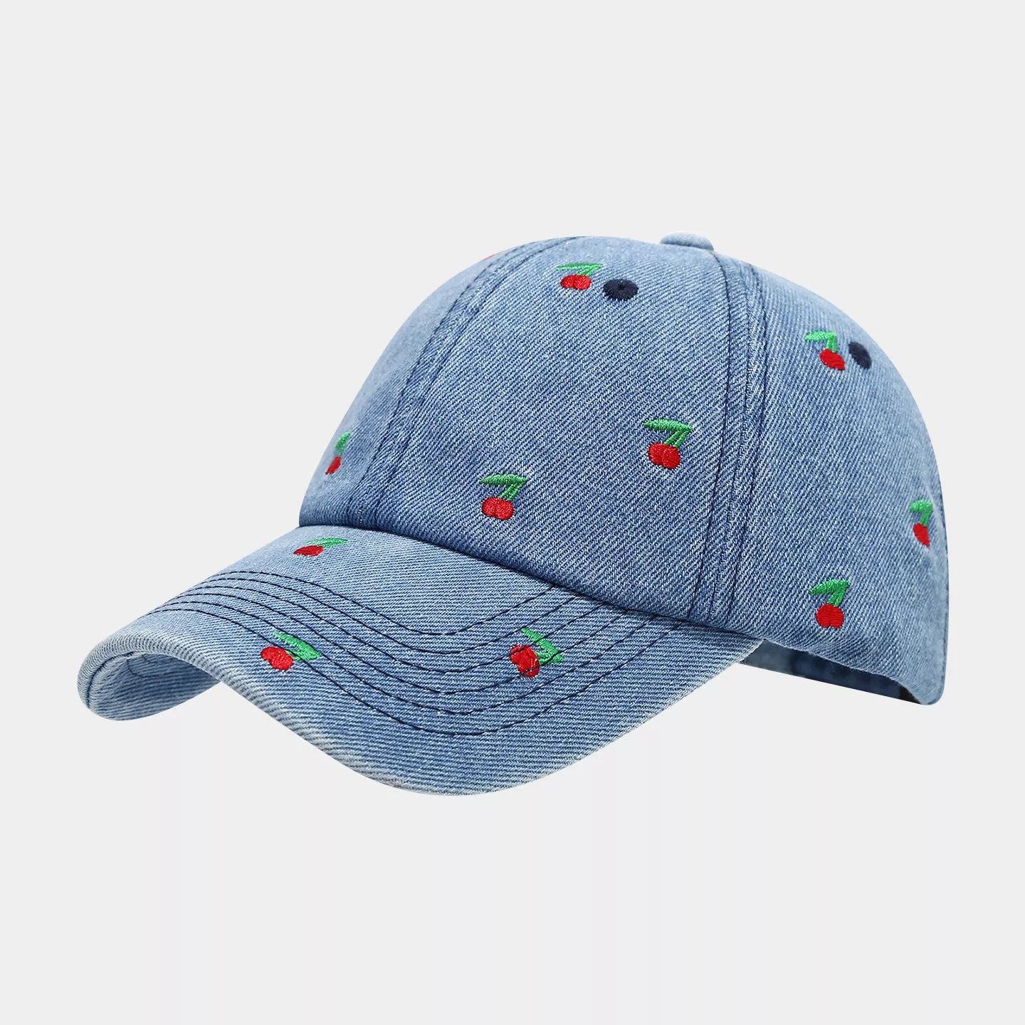 Cherry Embroidered Denim Baseball Cap
