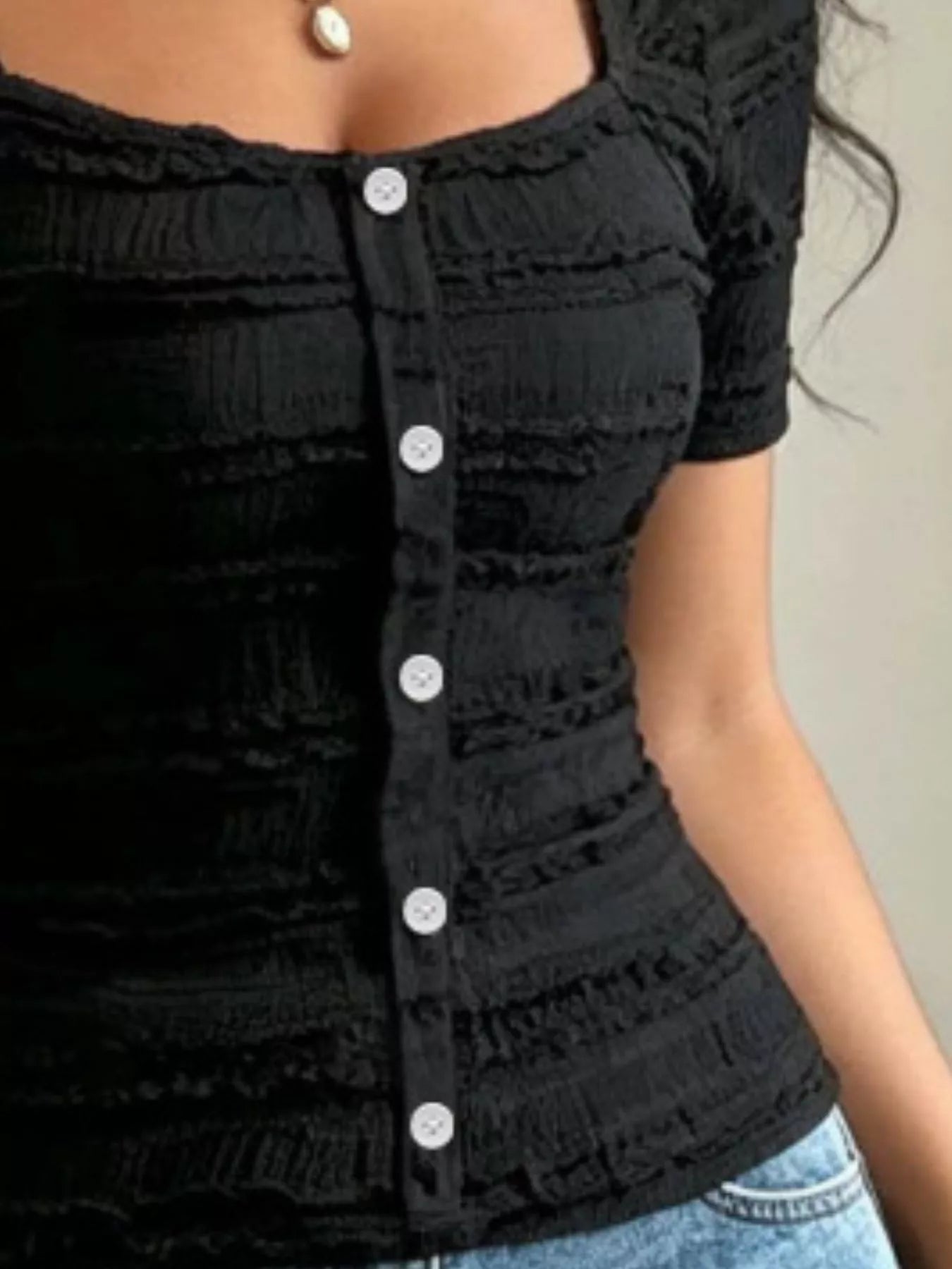 Frill Square Neck Short Sleeve Top