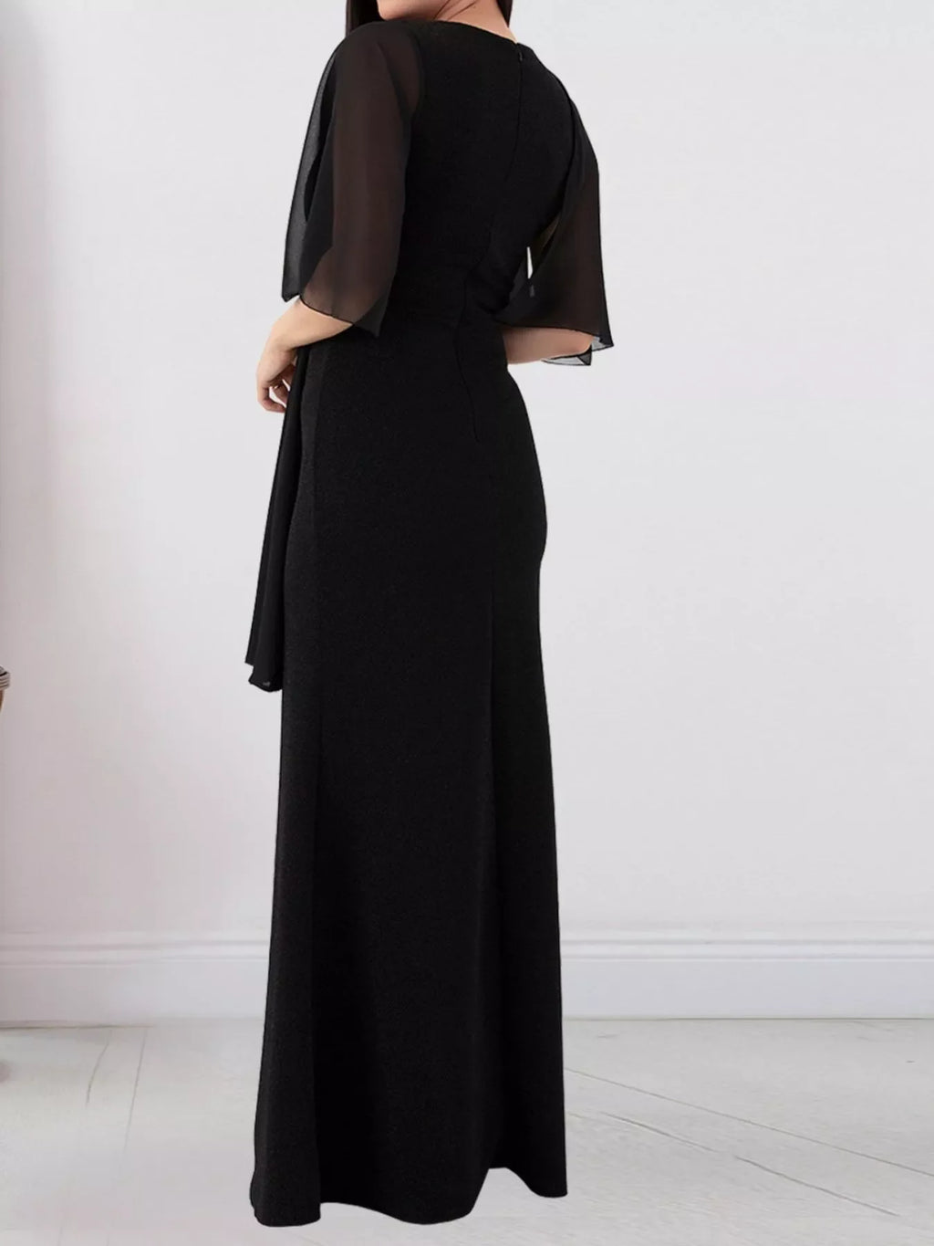 Slit Flutter Sleeve Maxi Dress