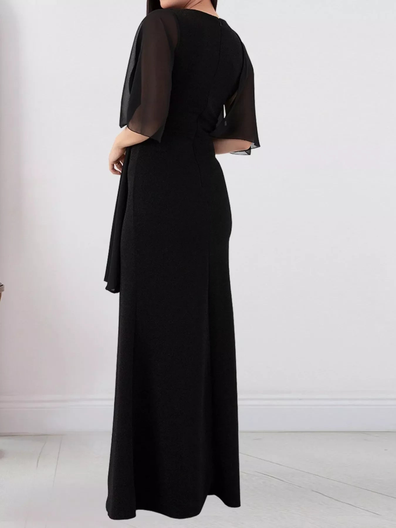Slit Flutter Sleeve Maxi Dress