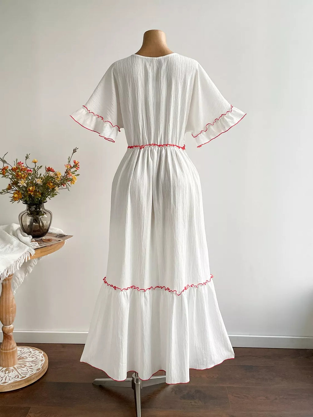 Front Tie Maxi Dress with Floral Embroidered