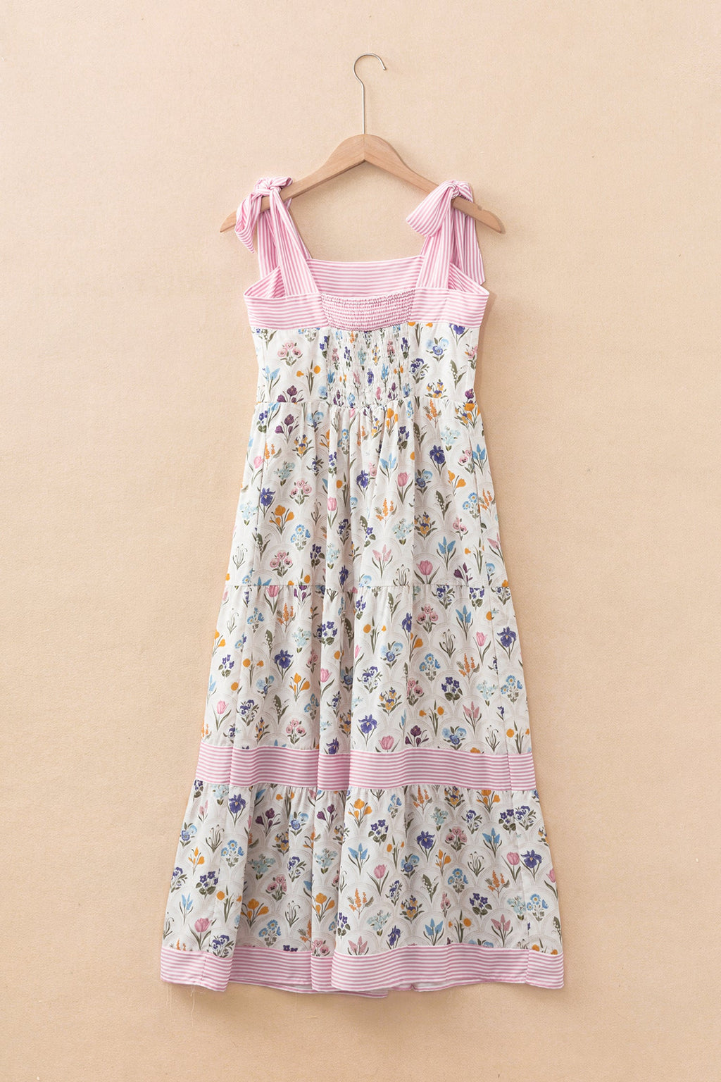 Multicolour Floral Print Striped Detail Knot Straps Maxi Dress