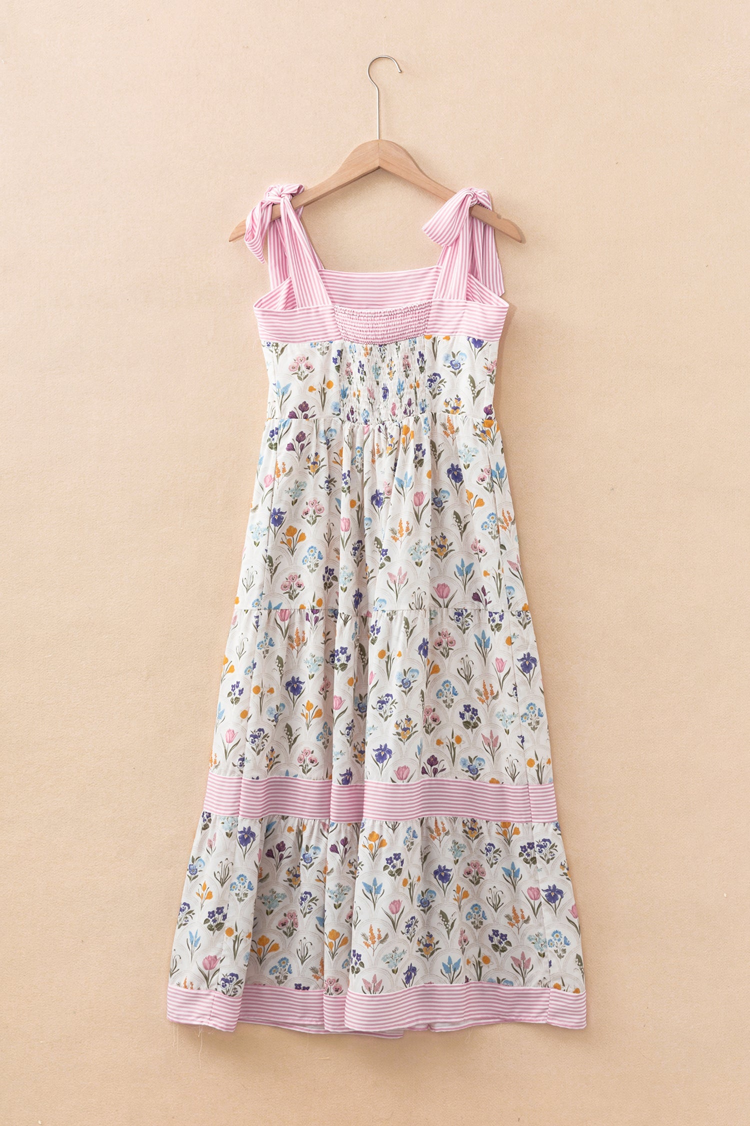 Multicolour Floral Print Striped Detail Knot Straps Maxi Dress