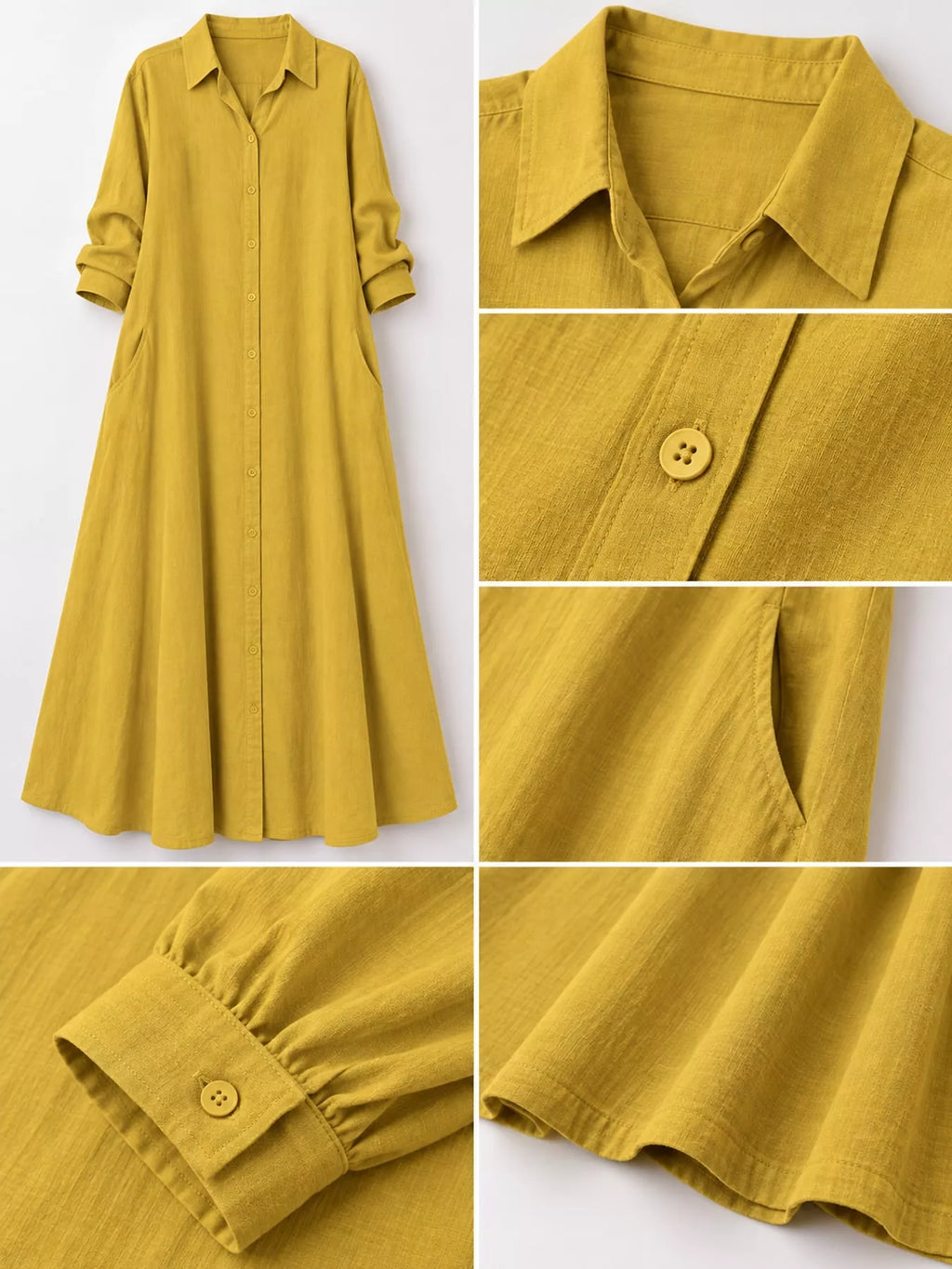 Full Size Button Front Long Sleeve Maxi Shirt Dress Plus Size
