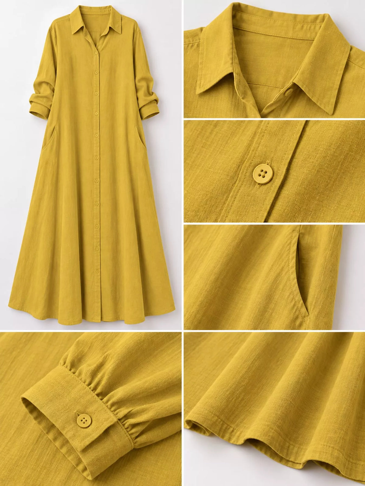 Full Size Button Front Long Sleeve Maxi Shirt Dress Plus Size