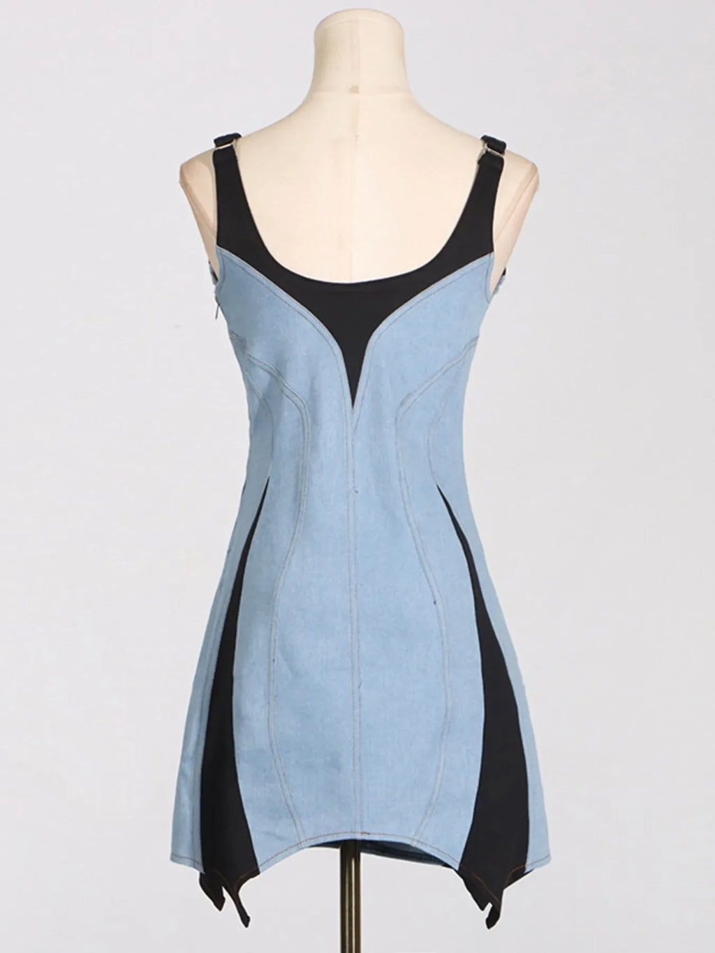 Contrast Adjustable Strap Denim Dress