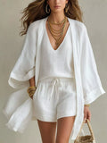 Full Size Elegant Tank and Drawstring Shorts with Cardigan 3-Piece Set Plus Size