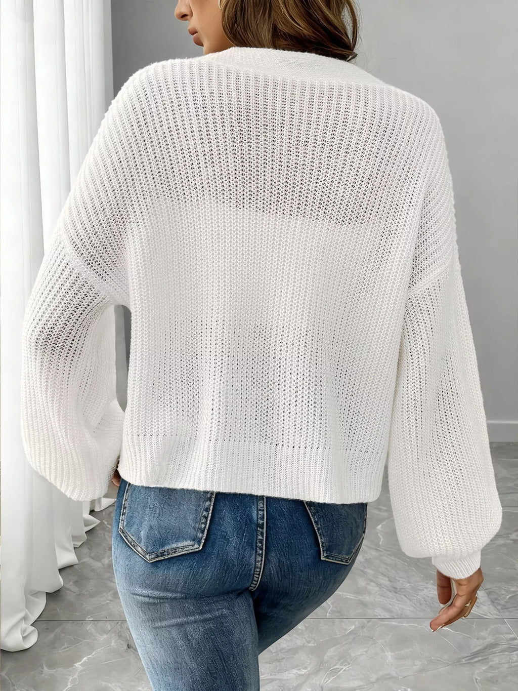 Elegant V-Neck Button-Down Ribbed Knit Cardigan