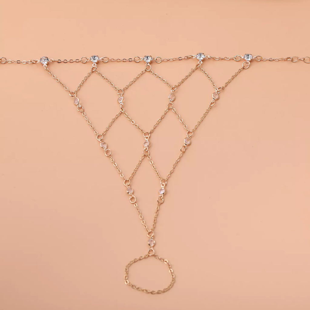 Elegant Gold Chain Hand Bracelet with Rhinestone Accents