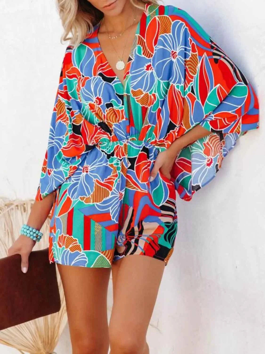 Oversized Tied Back Printed Short Sleeve Romper