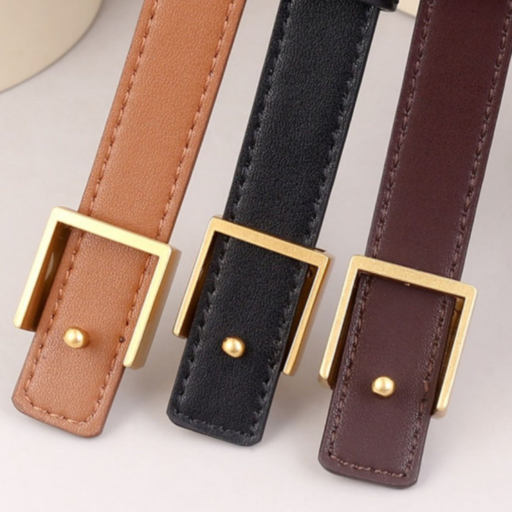 Square Buckle Skinny Leather Belt