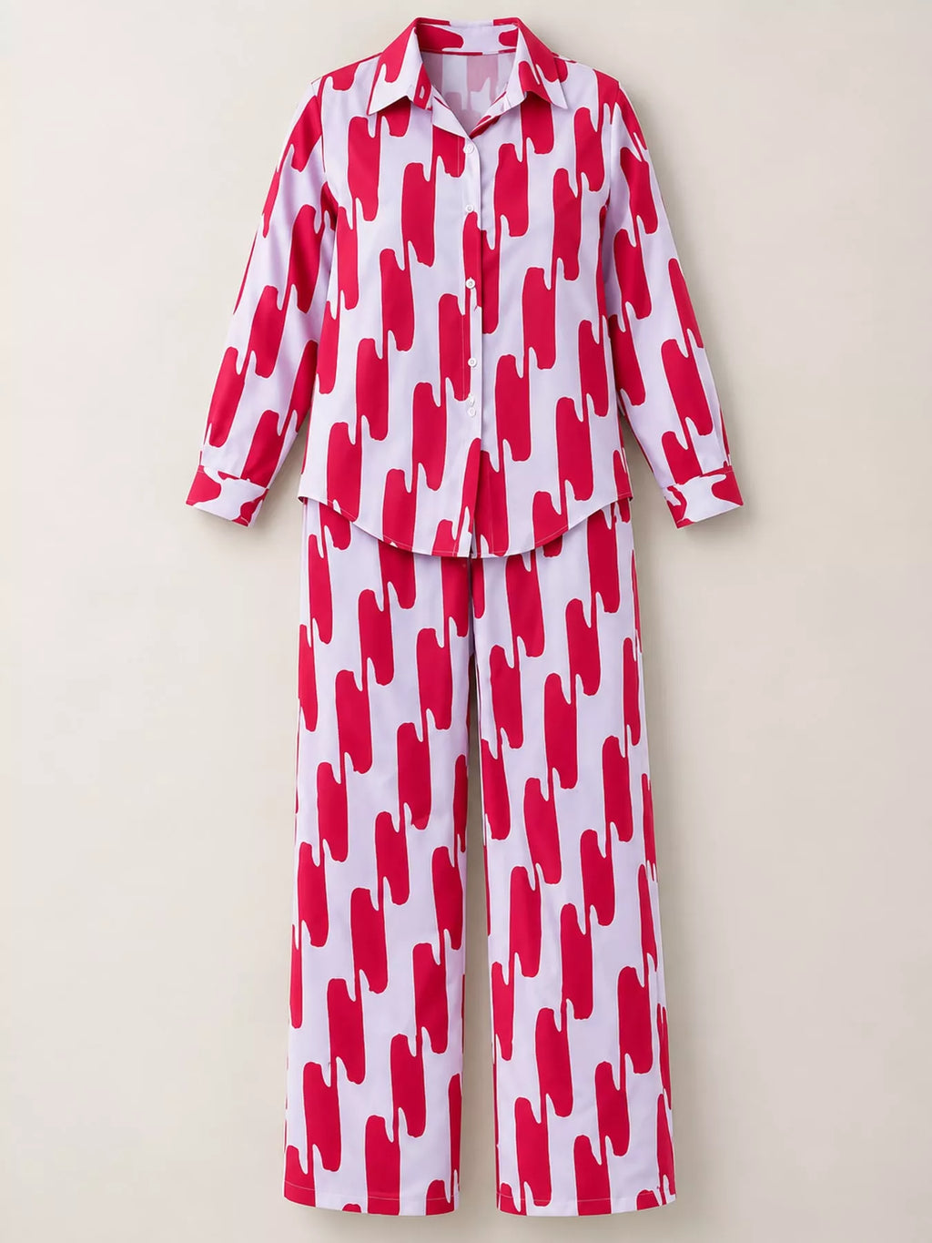 Striped Button-Down Shirt and Wide-Leg Pants Two-Piece Set