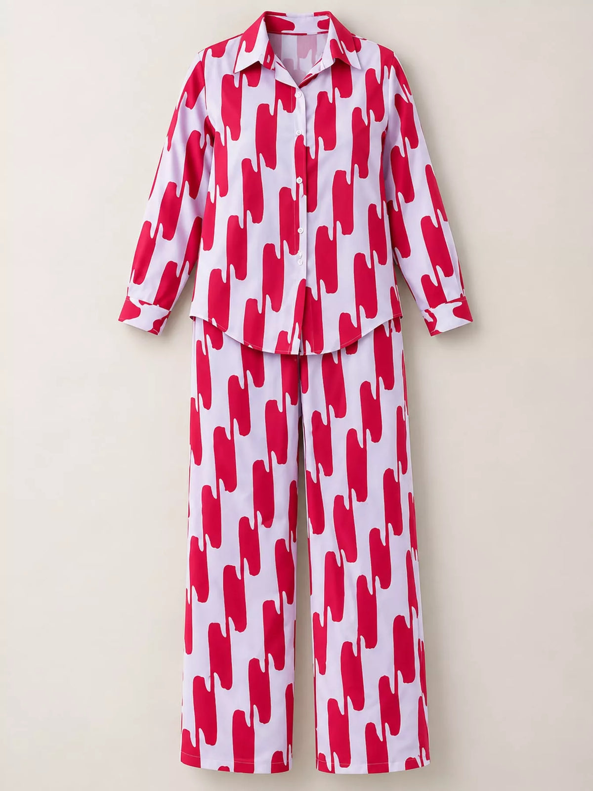 Striped Button-Down Shirt and Wide-Leg Pants Two-Piece Set