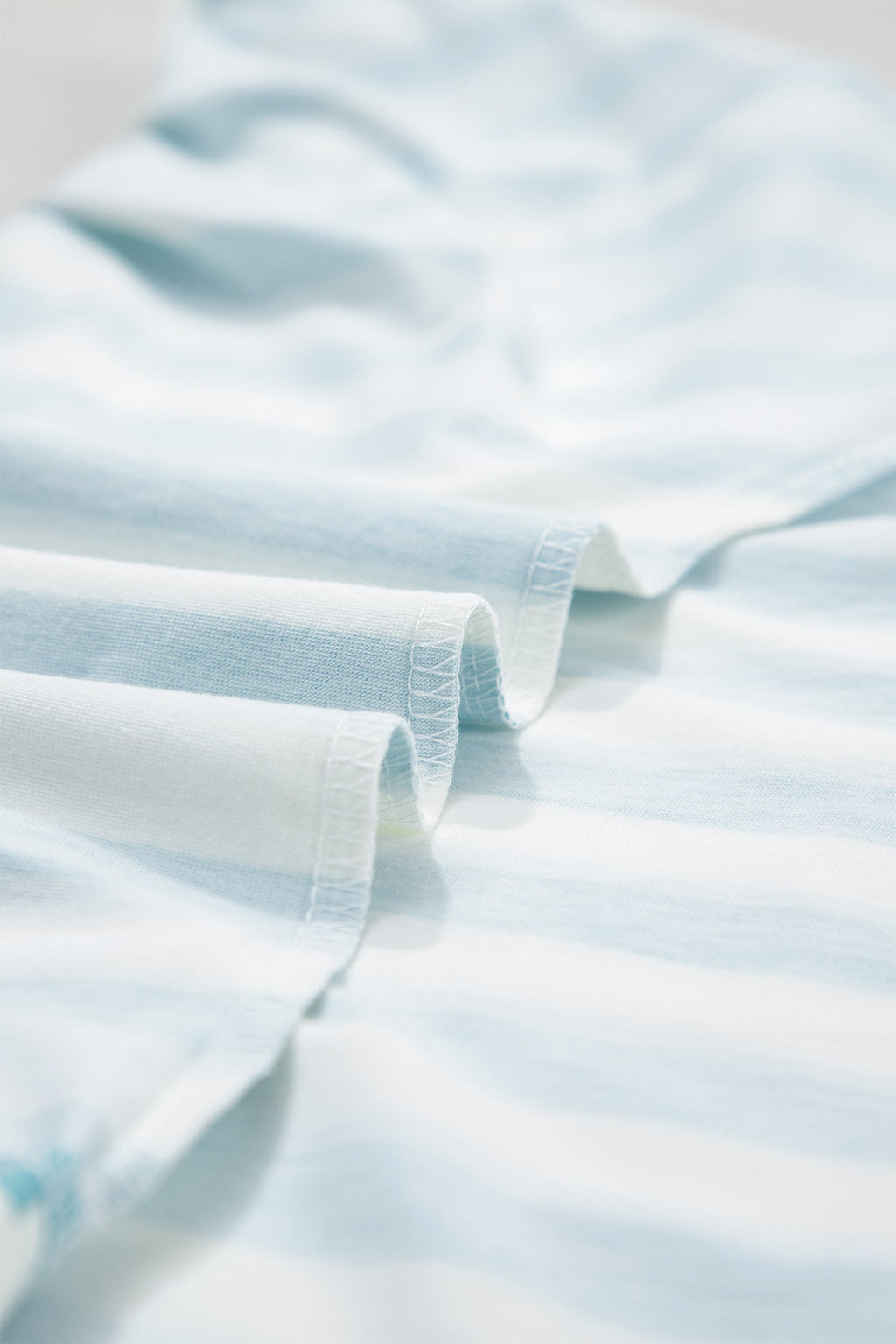 Sky Blue Stripe V Neck Patched Pocket Casual T Shirt