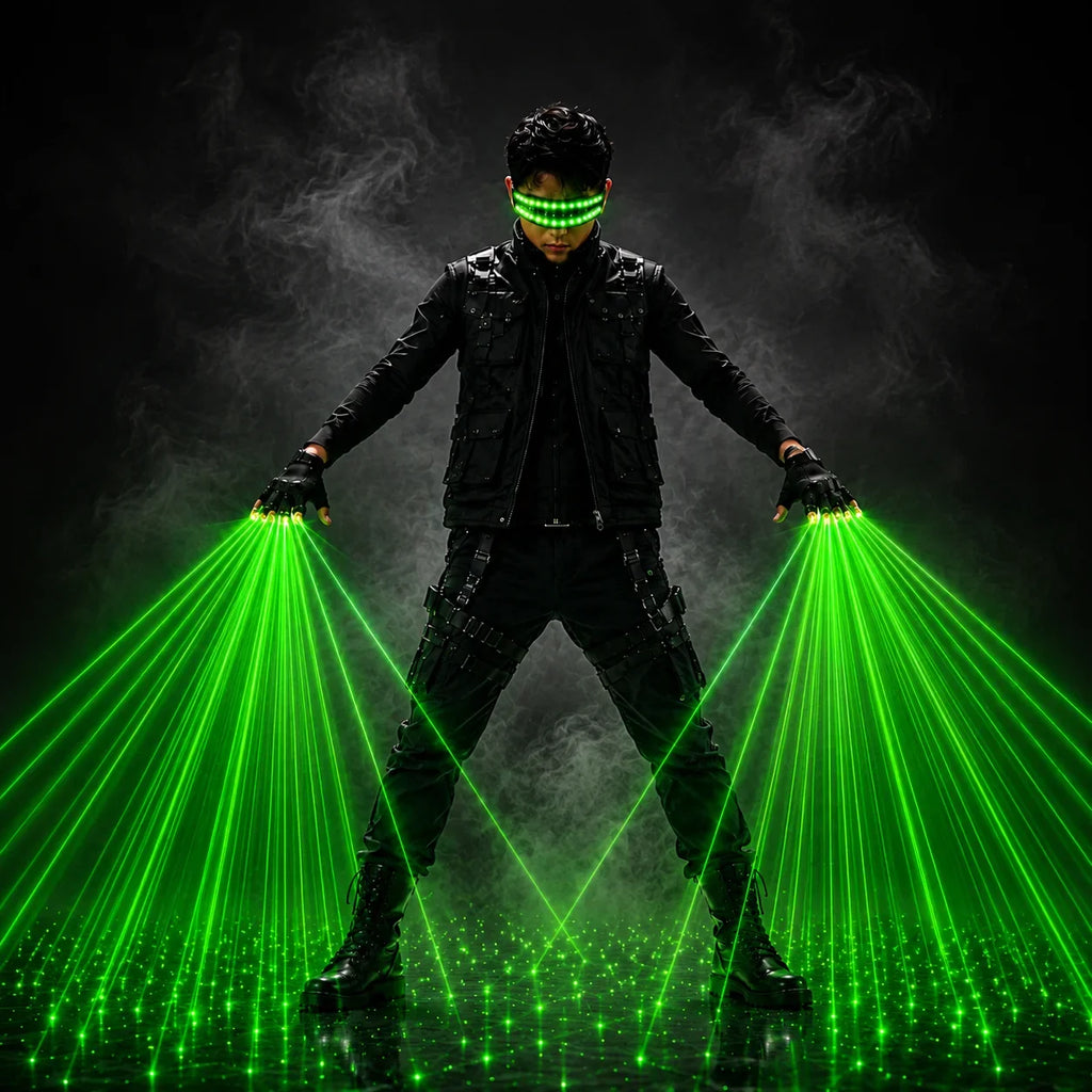 Green Red Laser Gloves LED Glasses Set Rave Light Show Gloves Cyberpunk DJ Stage Costume Party Dance Performance Props