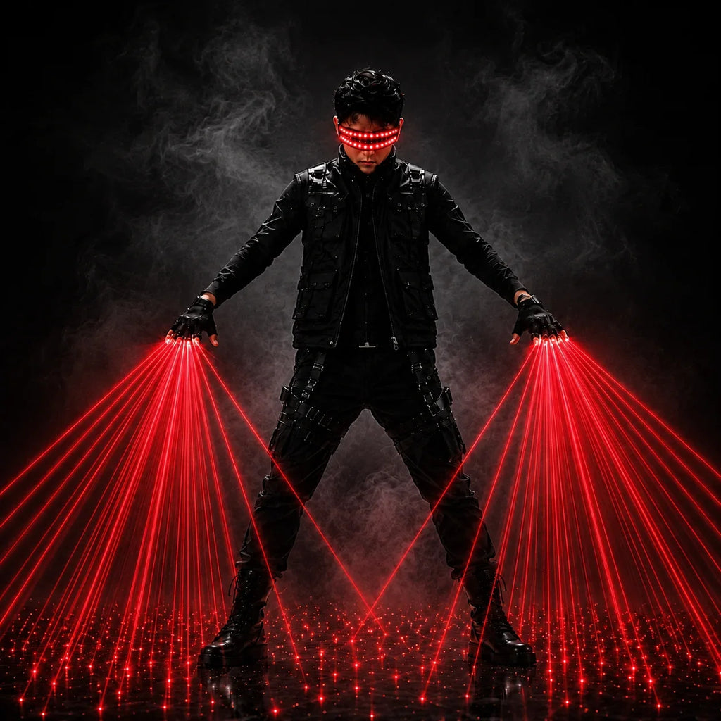 Green Red Laser Gloves LED Glasses Set Rave Light Show Gloves Cyberpunk DJ Stage Costume Party Dance Performance Props