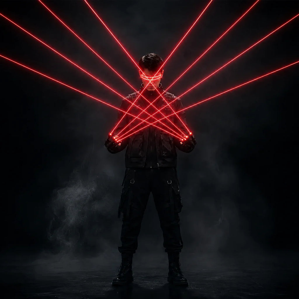 Green Red Laser Gloves LED Glasses Set Rave Light Show Gloves Cyberpunk DJ Stage Costume Party Dance Performance Props
