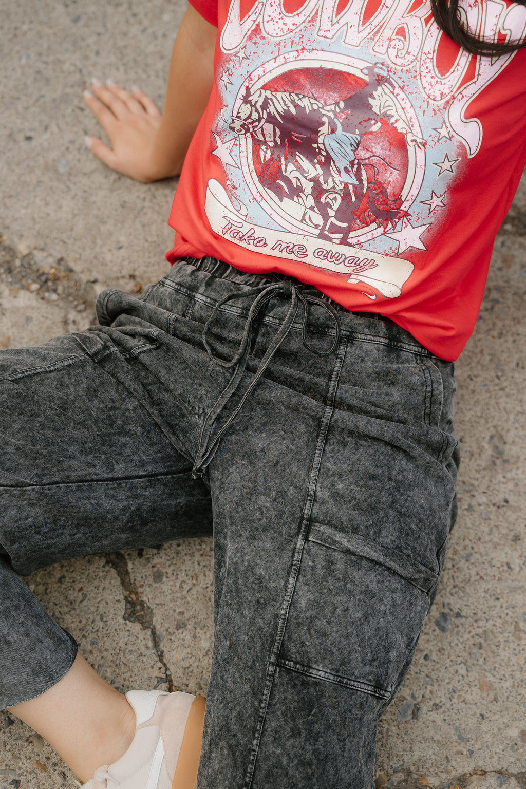 Teagan Mineral Wash Raw Hem Patched Pocket Pants