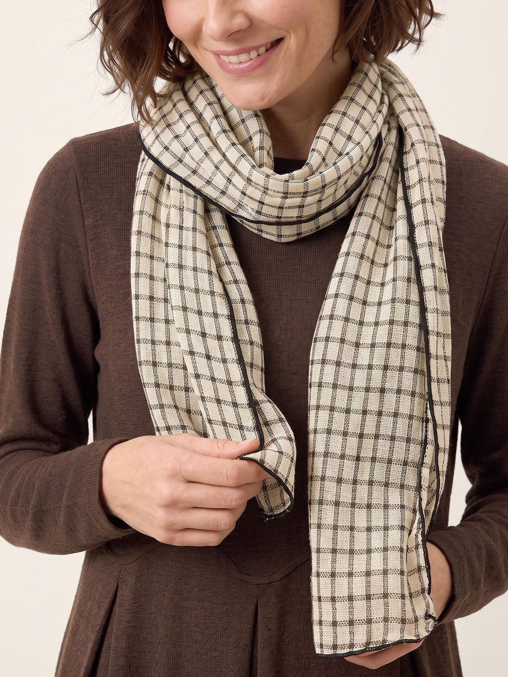 Linen Windowpane Check Scarf