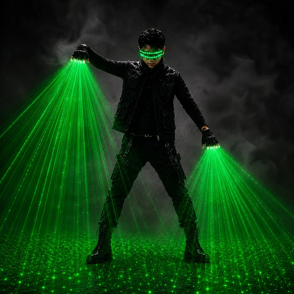 Green Red Laser Gloves LED Glasses Set Rave Light Show Gloves Cyberpunk DJ Stage Costume Party Dance Performance Props