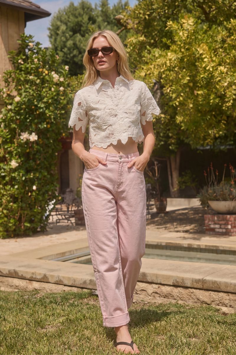 SERAFINA HIGH RISE PINK BARREL LEG JEANS