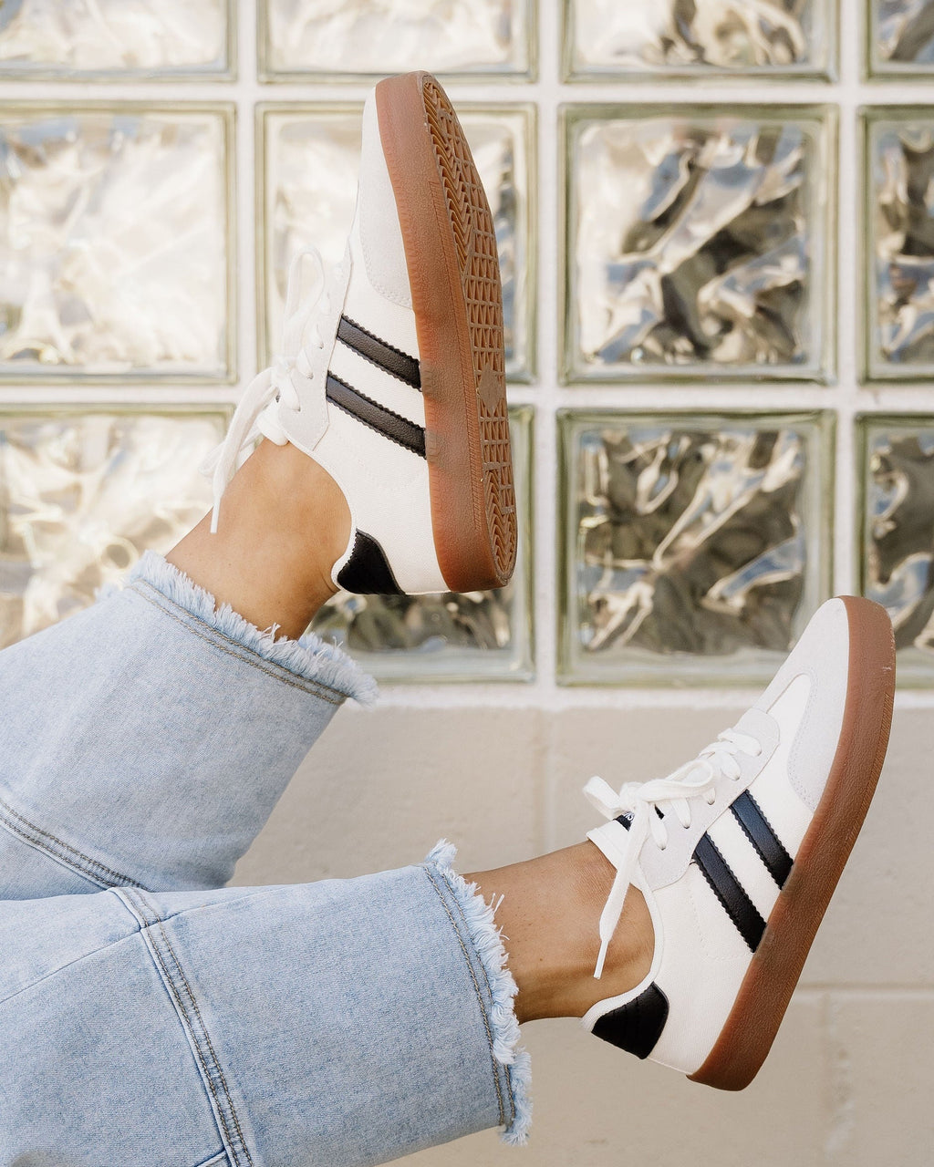 Leah Striped Lace Up Flat Sneakers