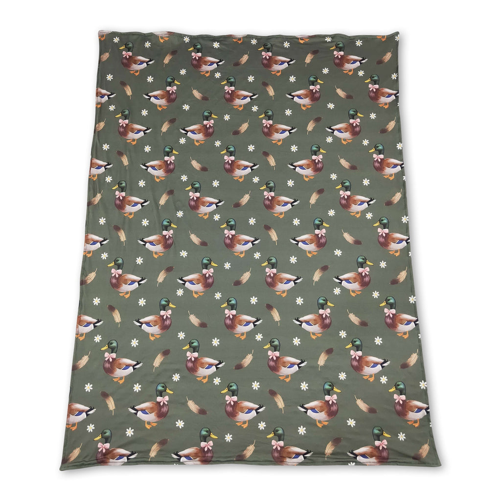 Duck bow floral pink hunting baby girls blanket