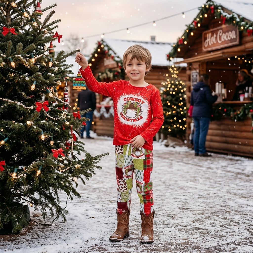 Cowboy Christmas santa cactus boy clothing set