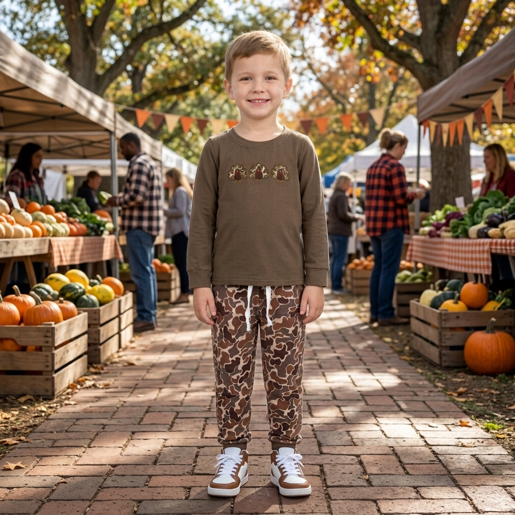 Long sleeves turkey brown camo pants boy Thanksgiving outfits