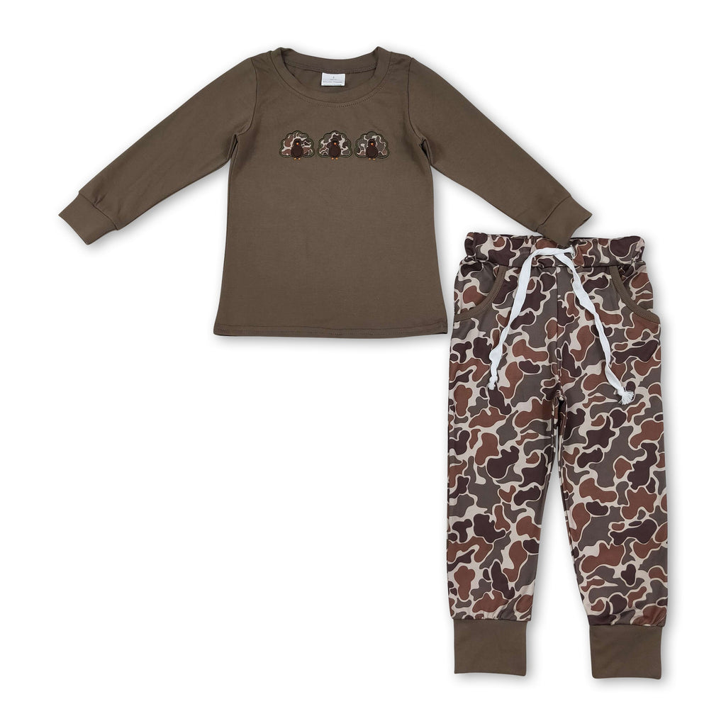 Long sleeves turkey brown camo pants boy Thanksgiving outfits