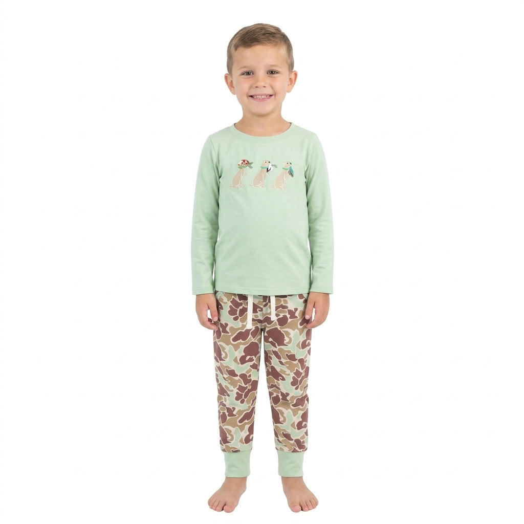 Long sleeves duck dog embroidery camo boys outfits