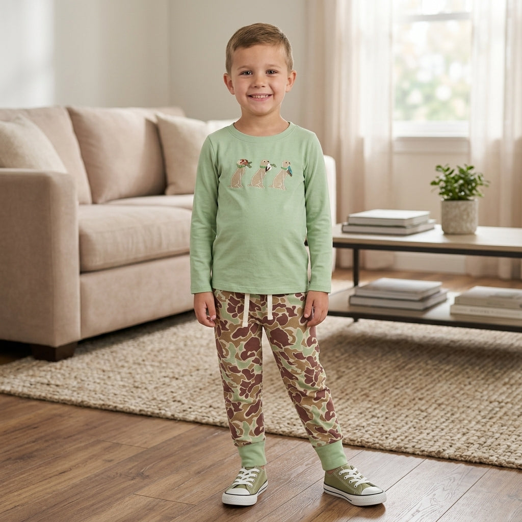 Long sleeves duck dog embroidery camo boys outfits