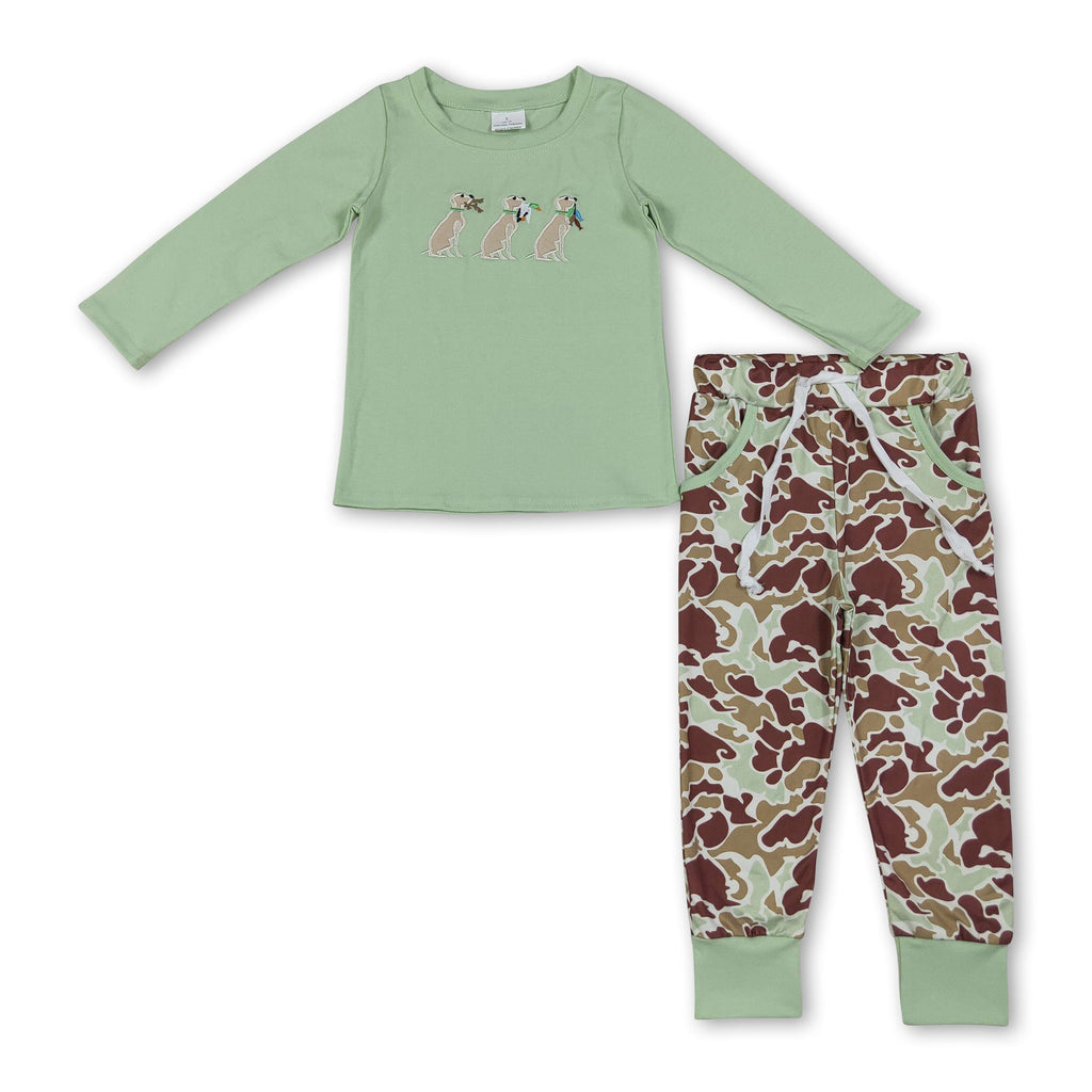 Long sleeves duck dog embroidery camo boys outfits