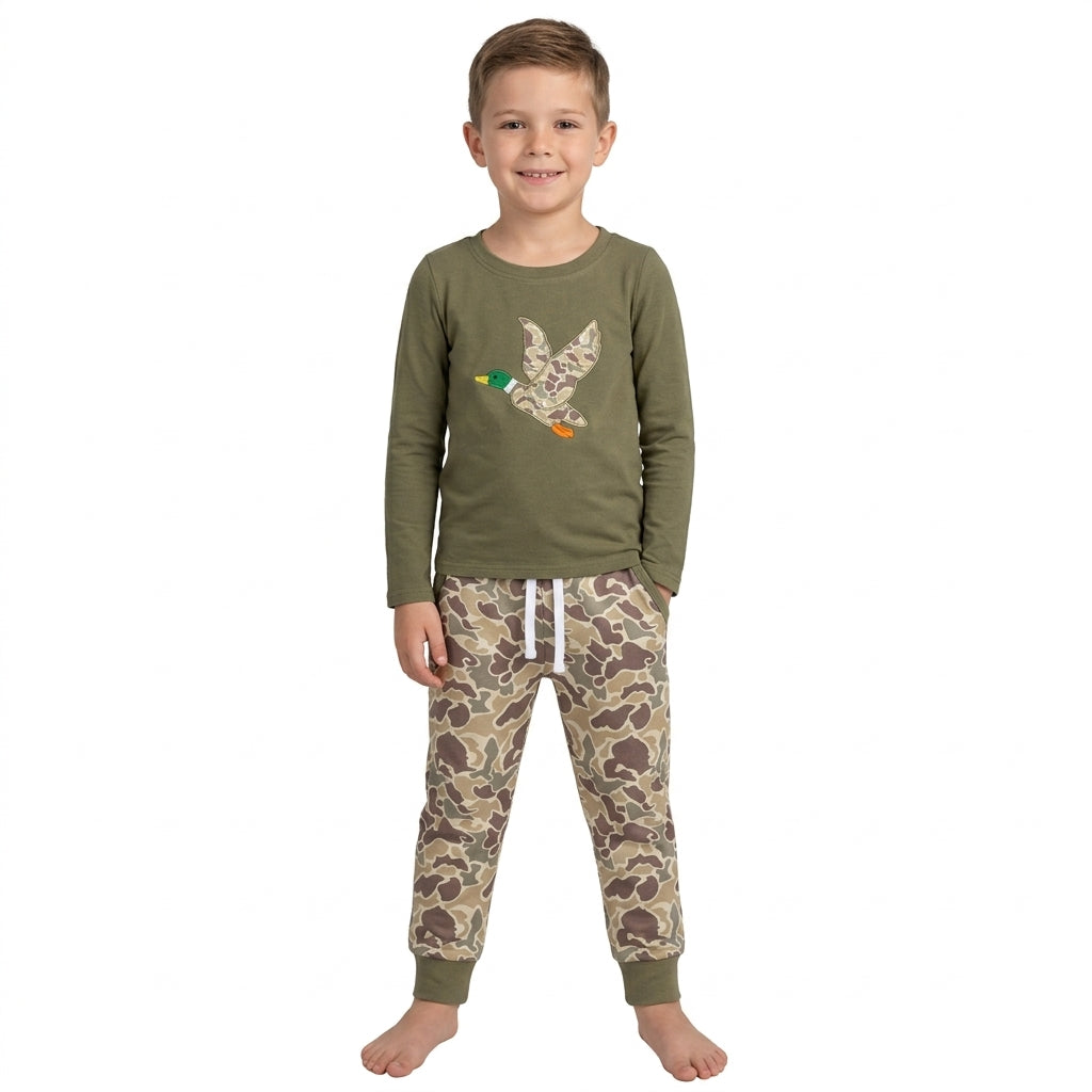 Camo duck embroidery cotton top pants boys outfits
