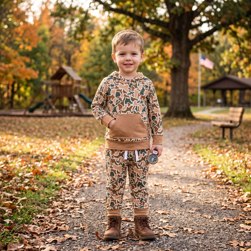Long sleeves pocket camo hoodie pants boy fall clothes