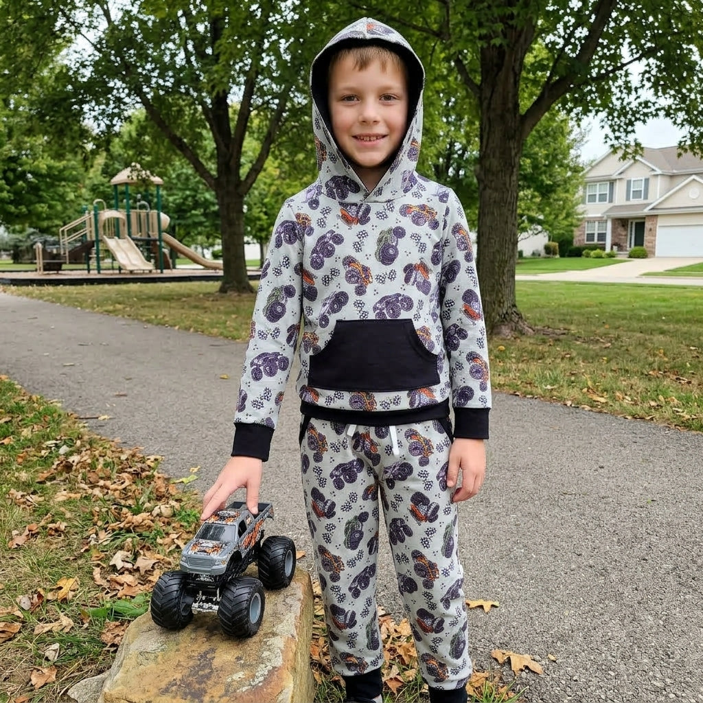 Long sleeves trucks flag hoodie pants boys clothing set