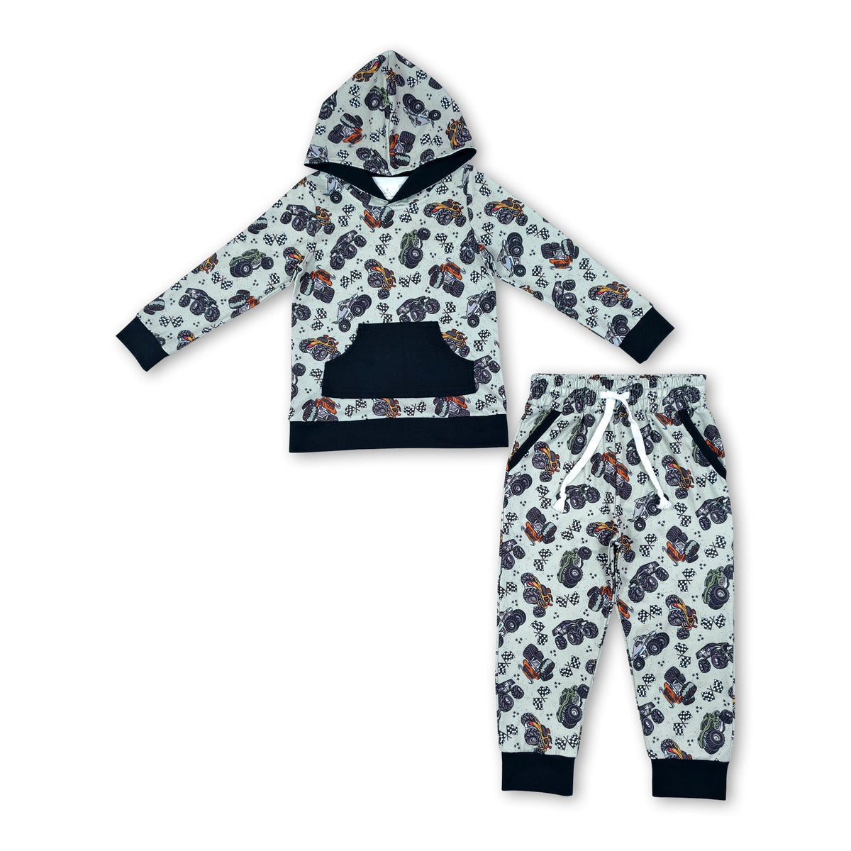 Long sleeves trucks flag hoodie pants boys clothing set