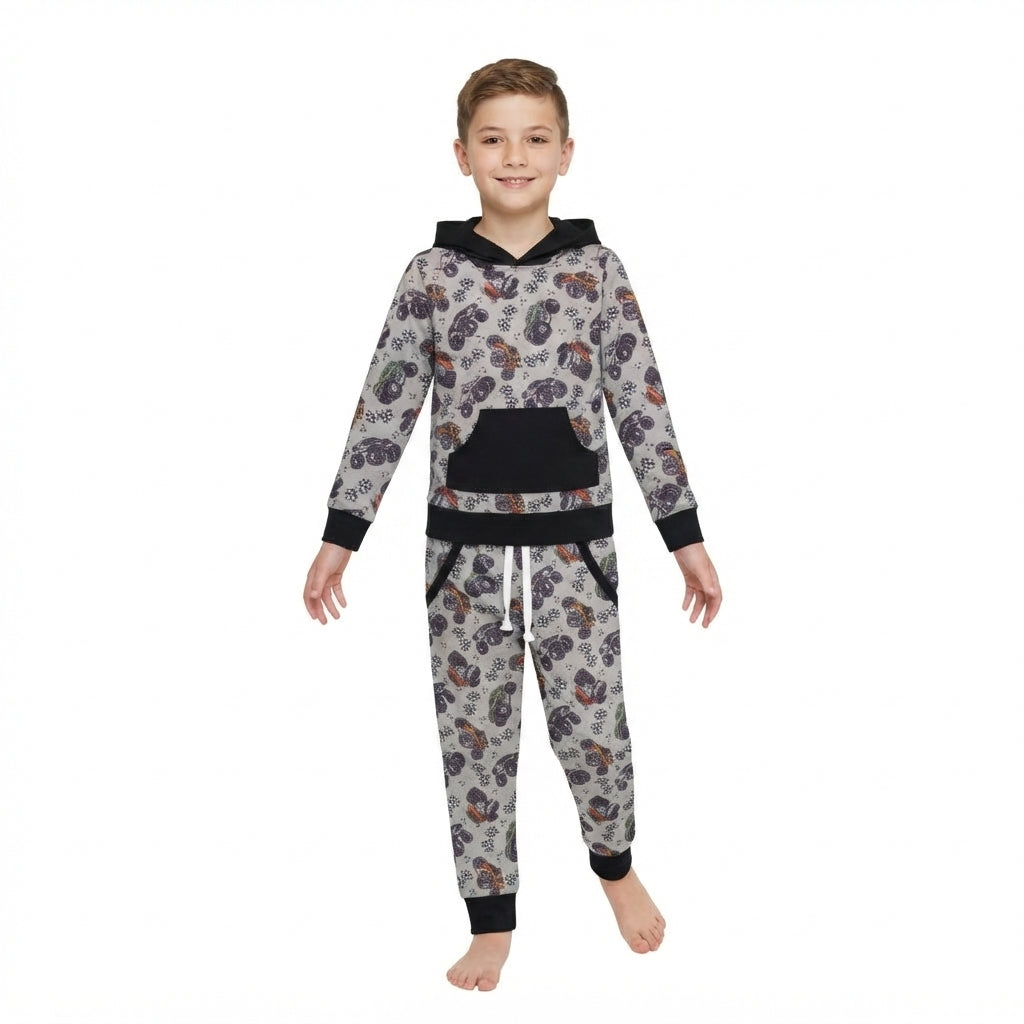 Long sleeves trucks flag hoodie pants boys clothing set