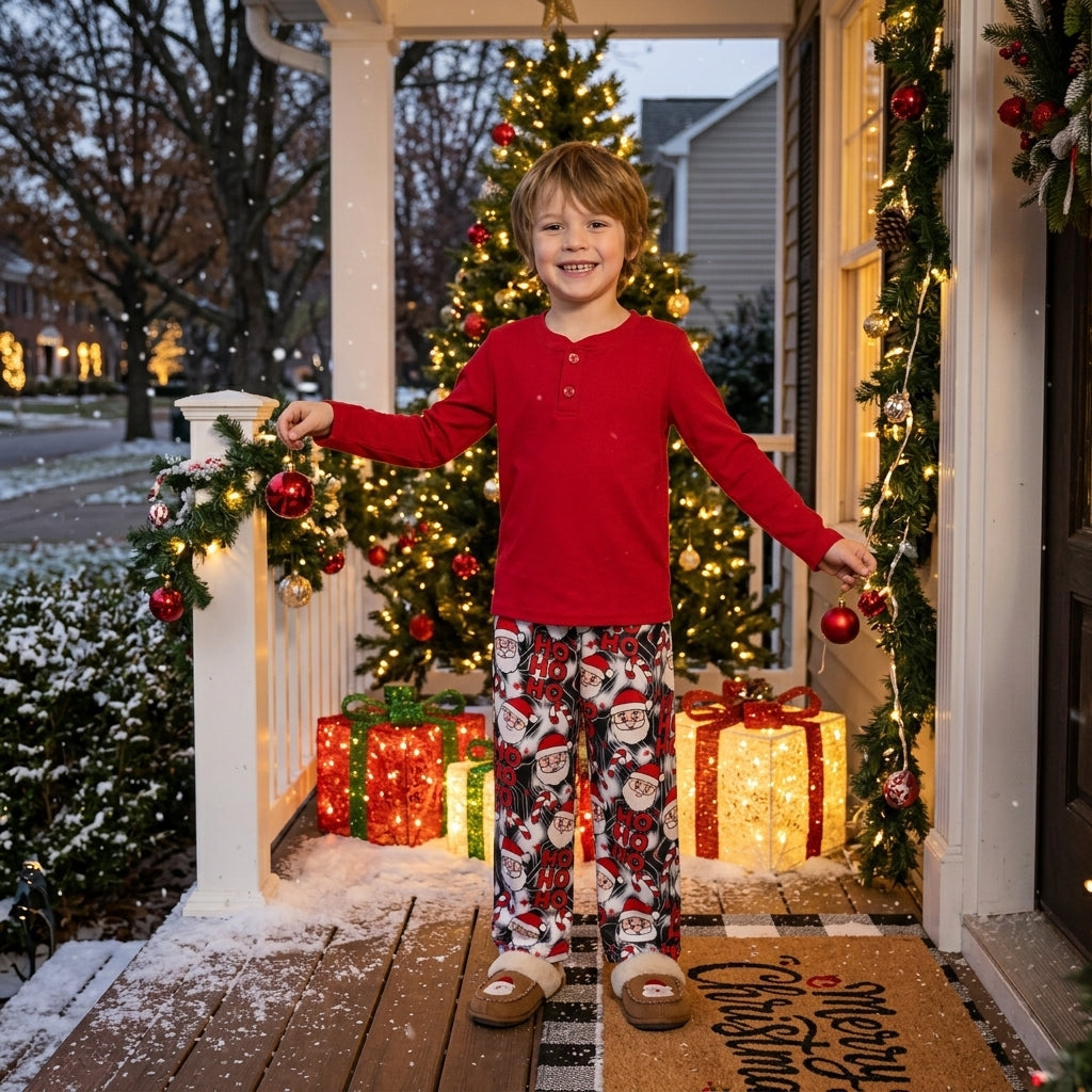Red cotton top ho ho ho santa boy Christmas outfits