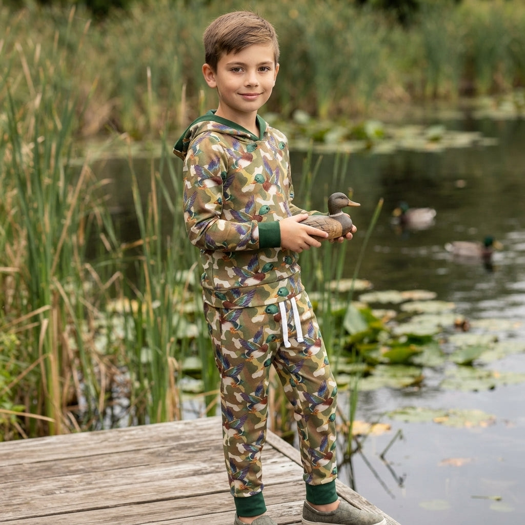 Long sleeves camo duck hoodie pants kids boys outfits