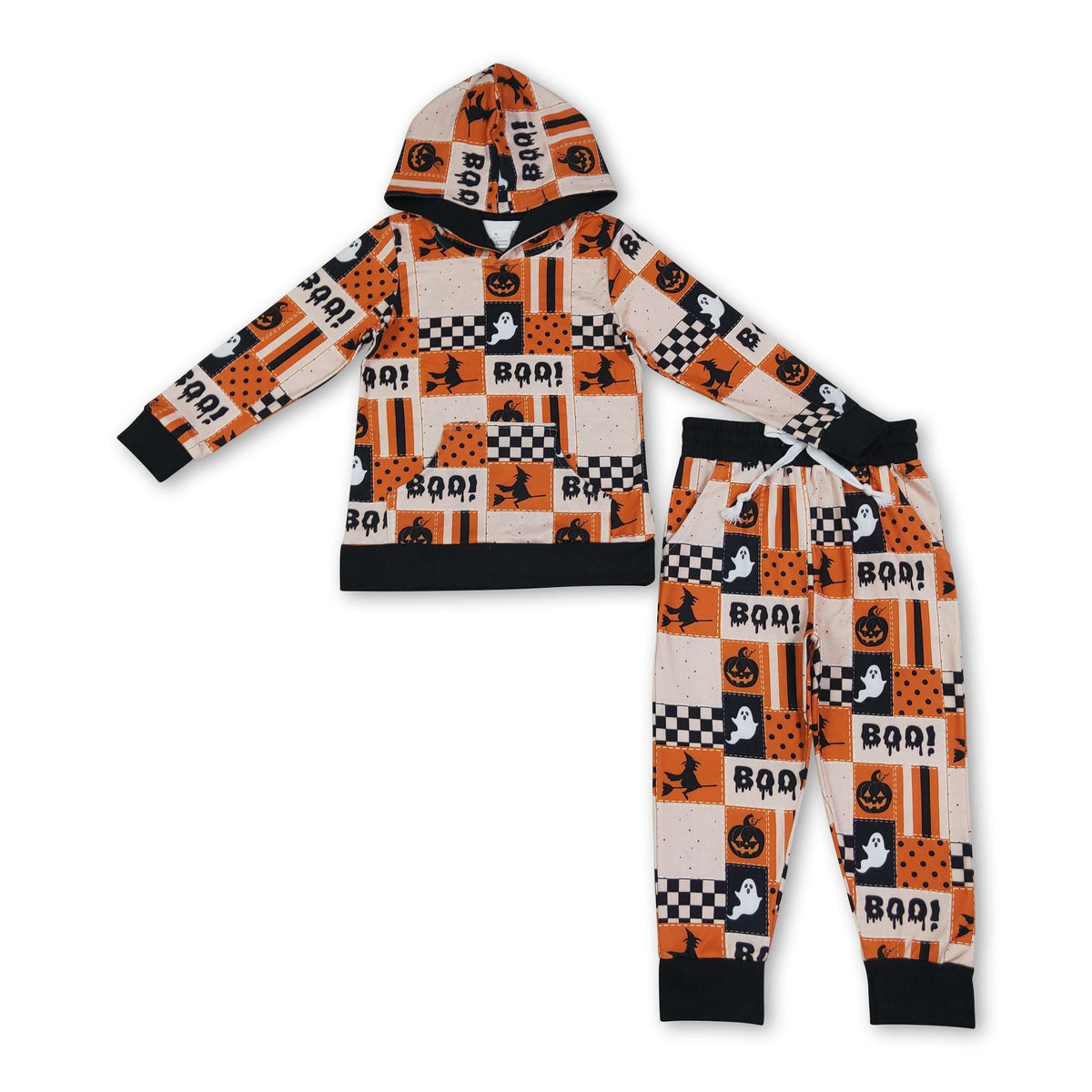 Long sleeves boo ghost pumpkin kids Halloween hoodie set