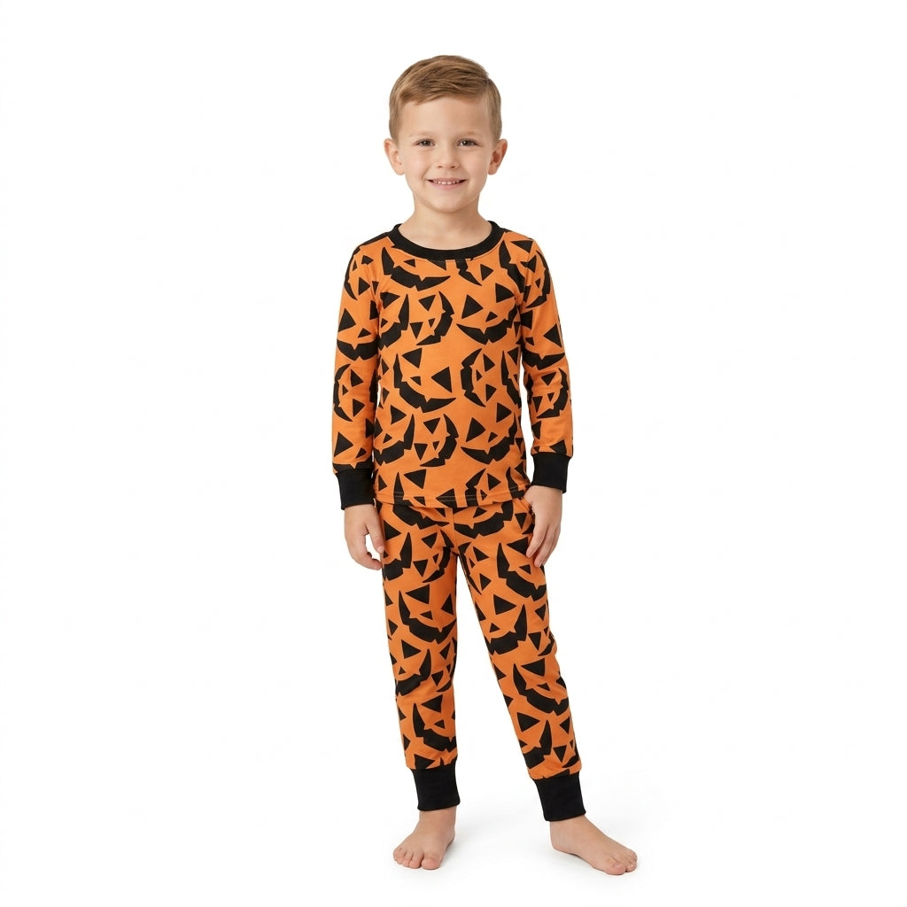 Black long sleeves pumpkin boys Halloween pajamas set